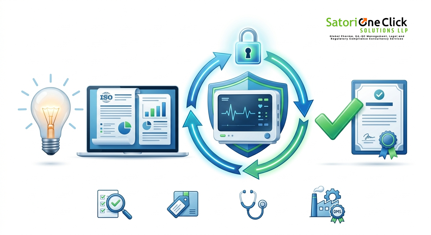 IMDRF N47 2024 medical device lifecycle from concept to marketing authorization showing design development QMS clinical evaluation labeling cybersecurity post-market surveillance and regulatory compliance